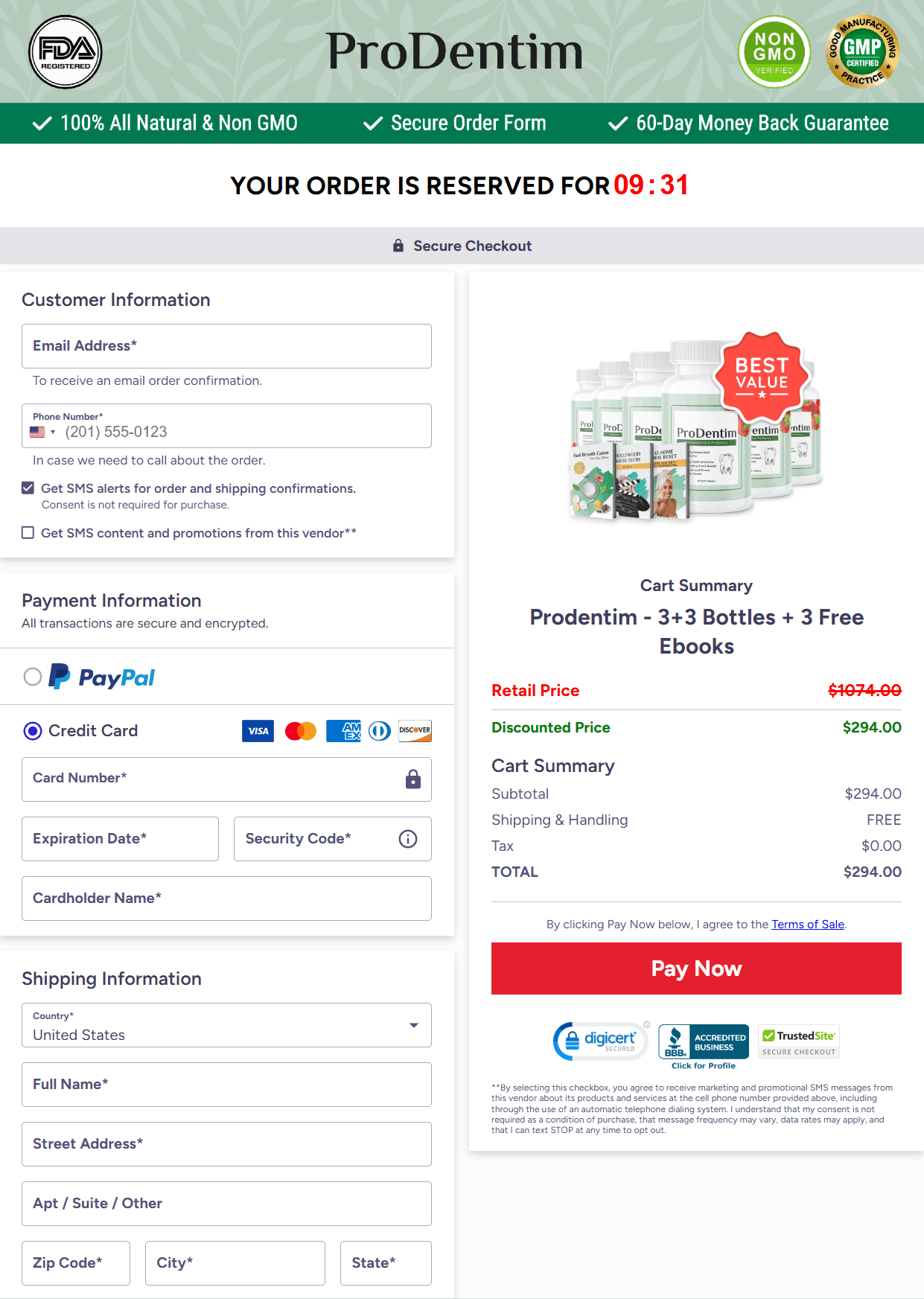 ProDentim Checkout page